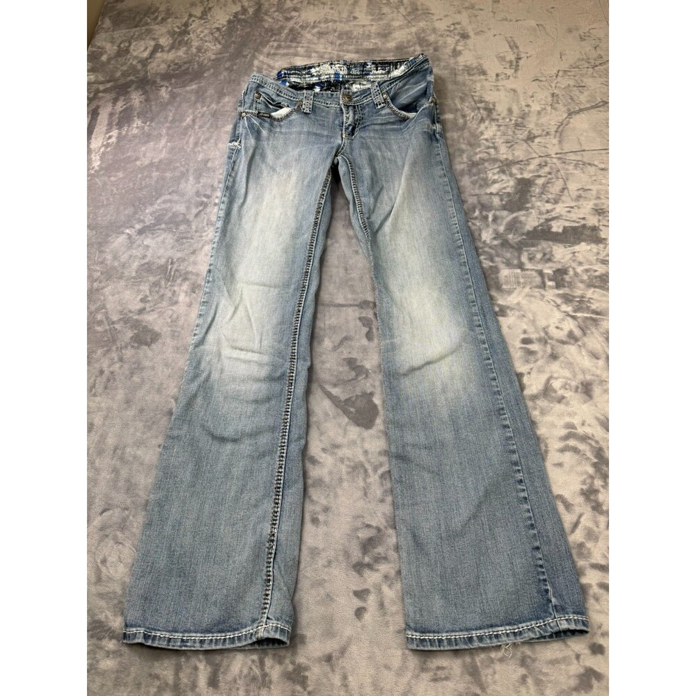 Adiktd Jeans Womens  6/W29 L35 Blue Studded Rhinestone Cross Pockets Mid Wash